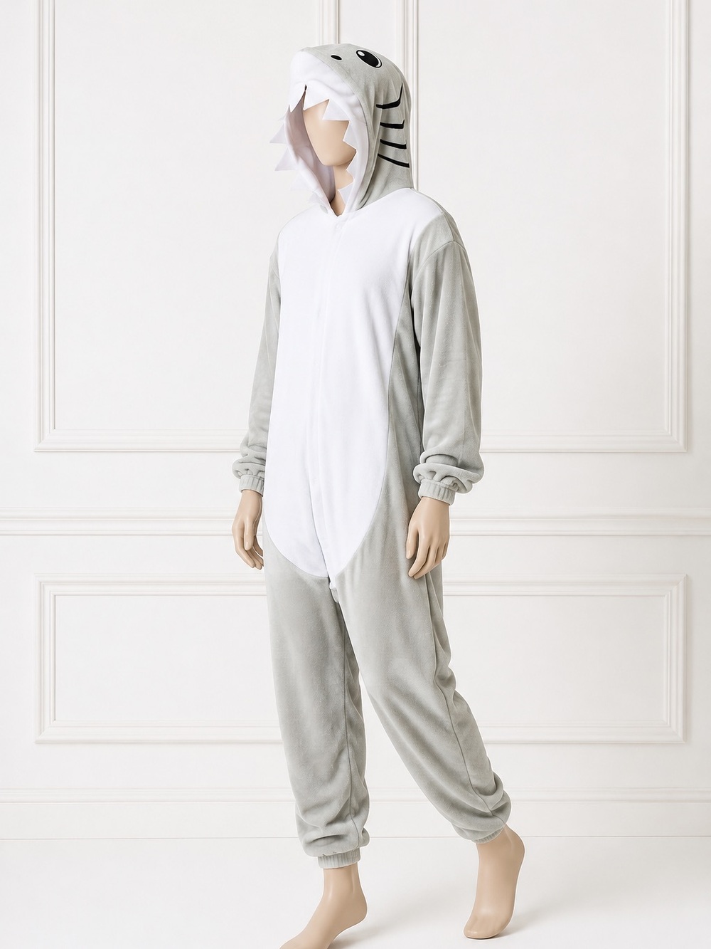 Umi Shark Hooded Kids Pajama Set - Light Gray & White